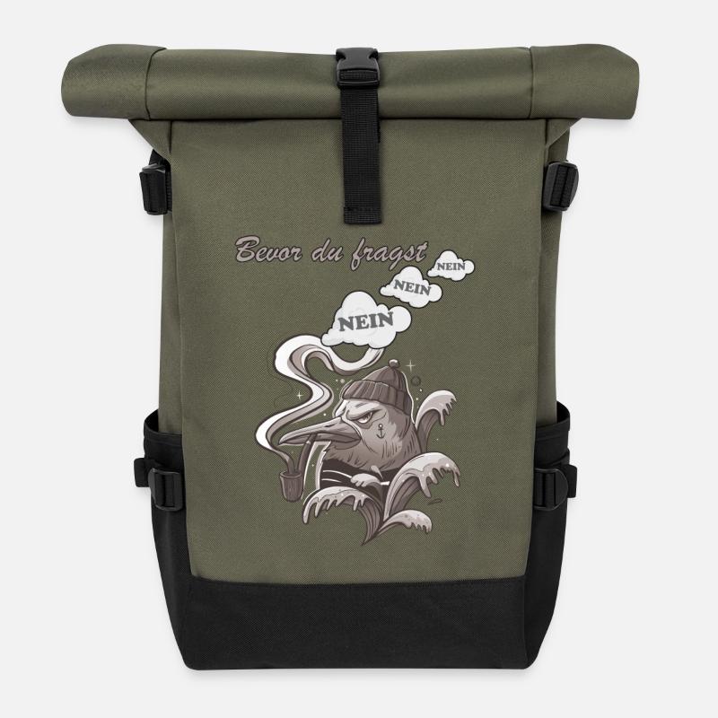 Bevor du fragst Nein lustiges Spaß Vogel Geschenk - Rolltop Rucksack - Olive/Schwarz