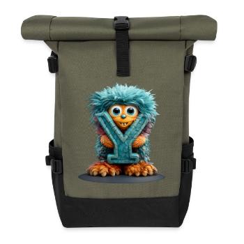 Monstre et avec lettre bleue - Sac à dos roll top - olive/noir - Devant