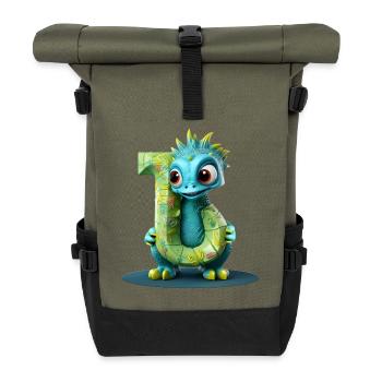 Blue Dragon with Letter J Alphabet - Roll Top Backpack - olive/black - Front