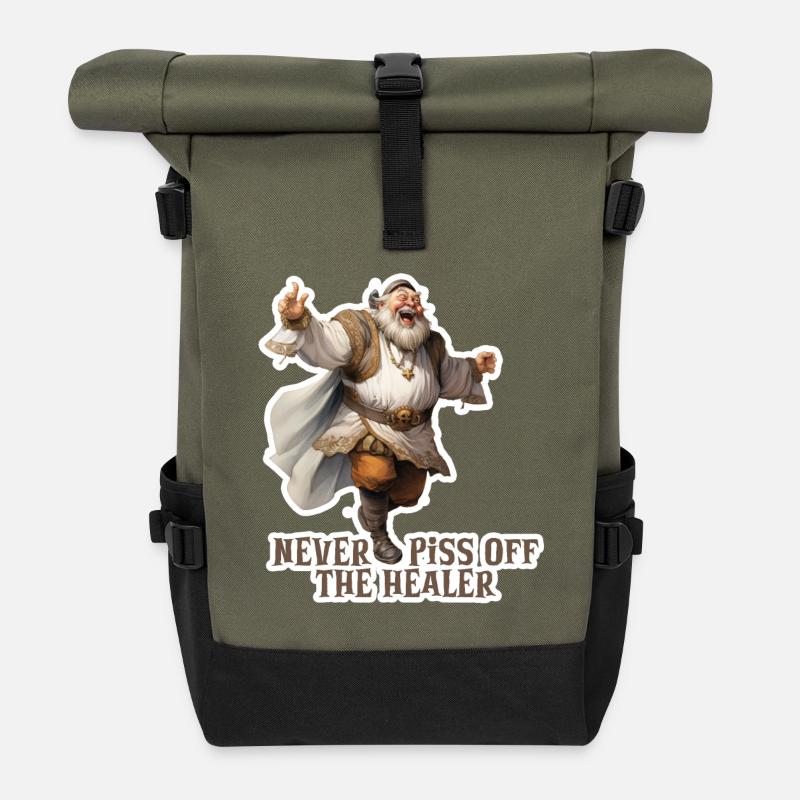 Never Stop the Healer – Funny RPG Design - Rolltop Rucksack - Olive/Schwarz
