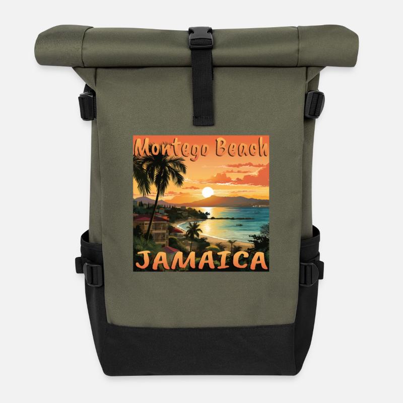 Jamaika Traum: Montego Bay Entdecken Sunset - Rolltop Rucksack - Olive/Schwarz