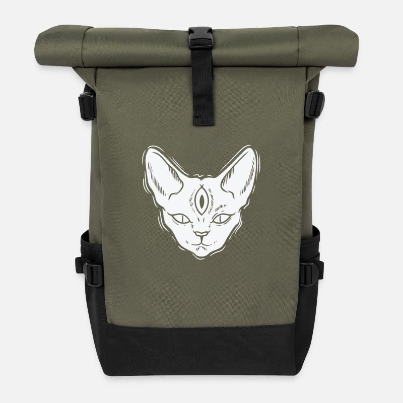 Katze im Gothic Stil Grusel - Rolltop Rucksack - Olive/Schwarz