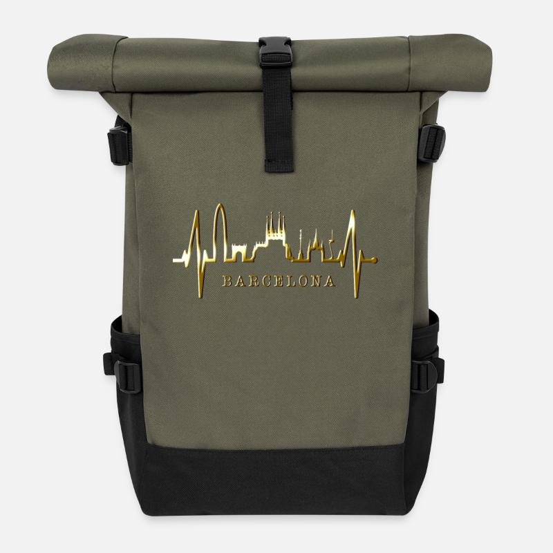 Barcelone Skyline Espagne Heartbeat Fan Barcelone - Sac à dos roll top - olive/noir