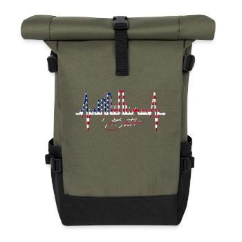 Boston Skyline Herzschlag USA Fan Herz Puls Liebe - Rolltop Rucksack - Olive/Schwarz - Vorne