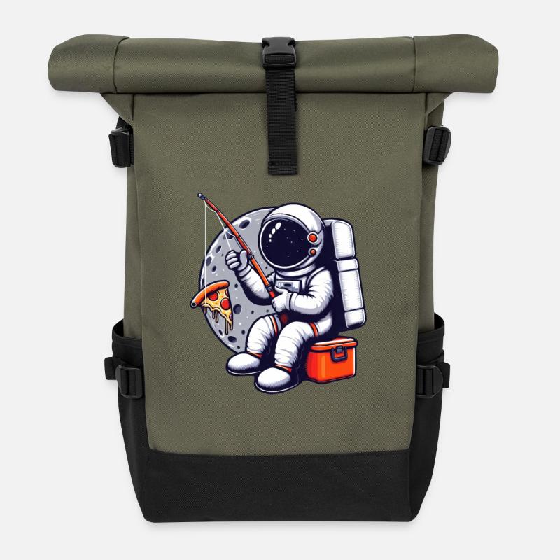 Ein Astronaut Angelt Pizza im Weltraum - Rolltop Rucksack - Olive/Schwarz