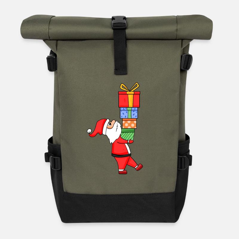 Weihnachtsmann mit Geschenke - Weihnachten - Rolltop Rucksack - Olive/Schwarz