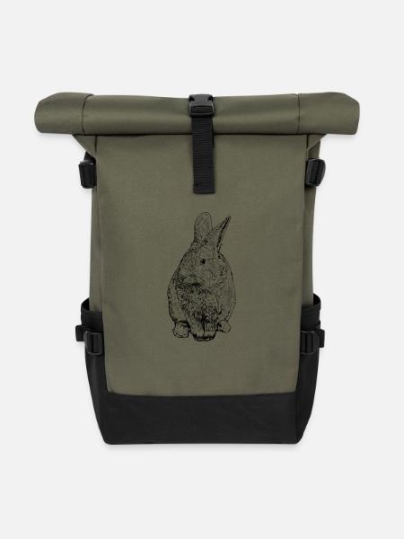 Strichzeichnung - Kaninchen - Rolltop Rucksack - Olive/Schwarz