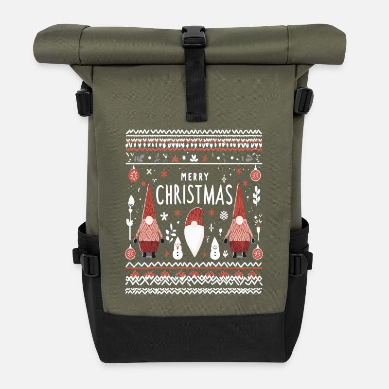Gnomes de Noël moches - Sac à dos roll top - olive/noir