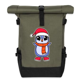 Pinguin Weihnachten - Rolltop Rucksack - Olive/Schwarz - Vorne