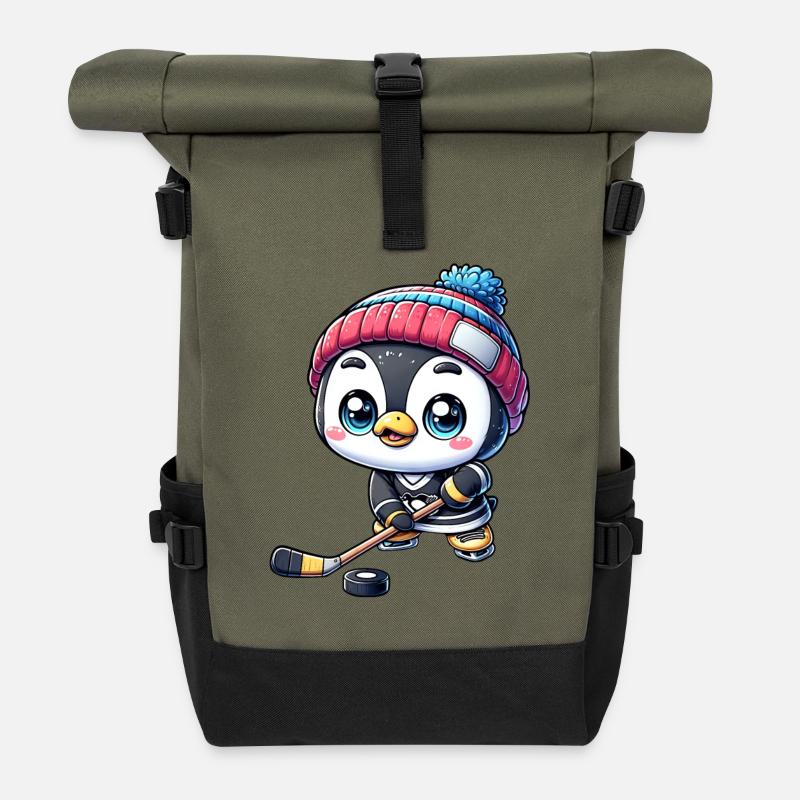 Pinguin Eishockeyspieler - Der Star auf dem Eis - Rolltop Rucksack - Olive/Schwarz