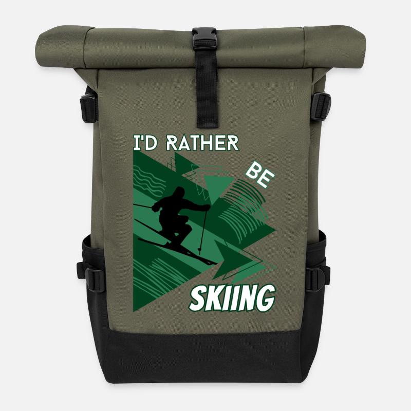 I'd Rather Ski - Ski Winter Sports Skier - Roll Top Backpack - olive/black