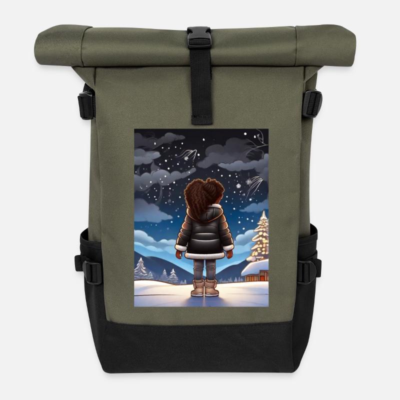 Winter dreams under the stars - Roll Top Backpack - olive/black