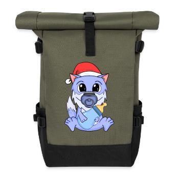 Wolf Baby Christmas - Roll Top Backpack - olive/black - Front
