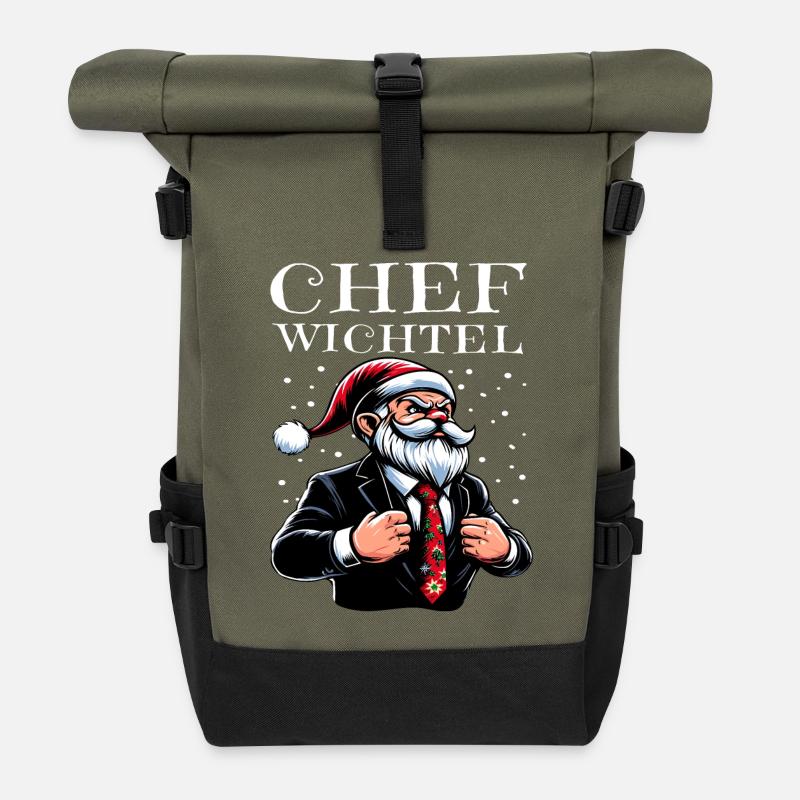 Chef Wichtel Weihnachts Gnome - Rolltop Rucksack - Olive/Schwarz