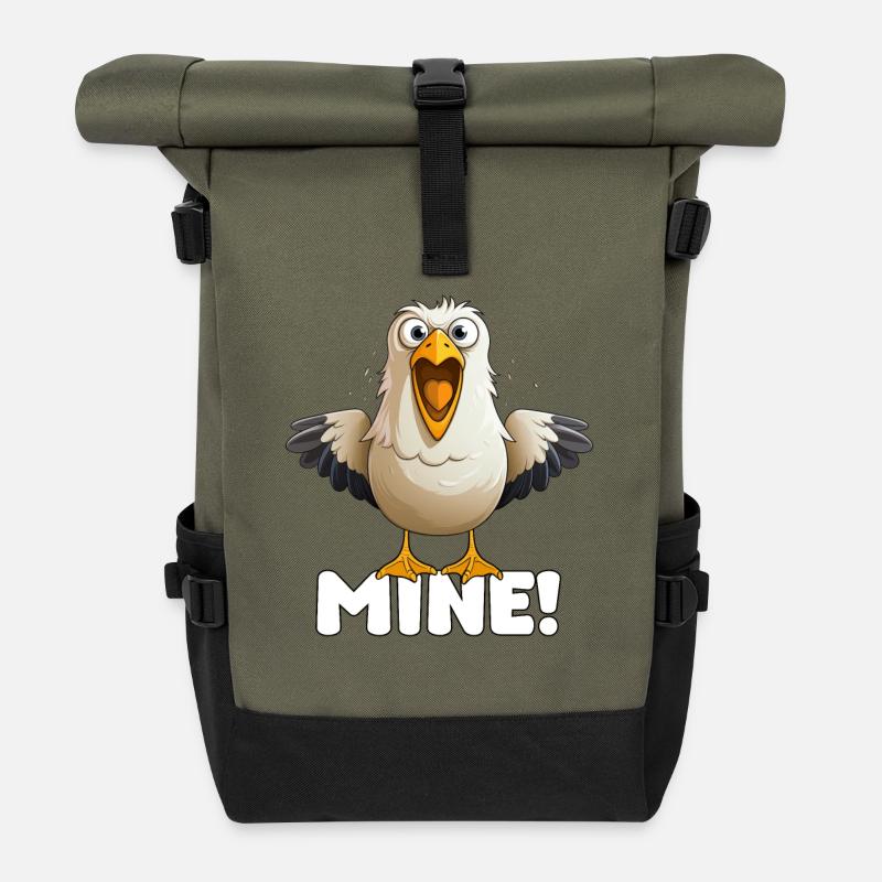 MINE! – Freche Möwe Cartoon, Strand Humor - Rolltop Rucksack - Olive/Schwarz