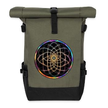 Regenbogen Mandala Kreismuster - Rolltop Rucksack - Olive/Schwarz - Vorne