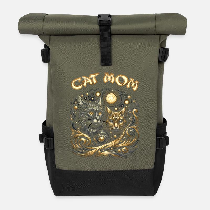 Galaktische Katzen Mythos Design - Rolltop Rucksack - Olive/Schwarz