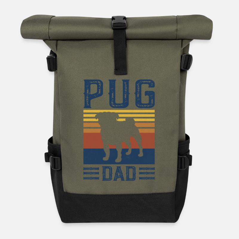 Pug Dad Dog Vintage Retro - Roll Top Backpack - olive/black