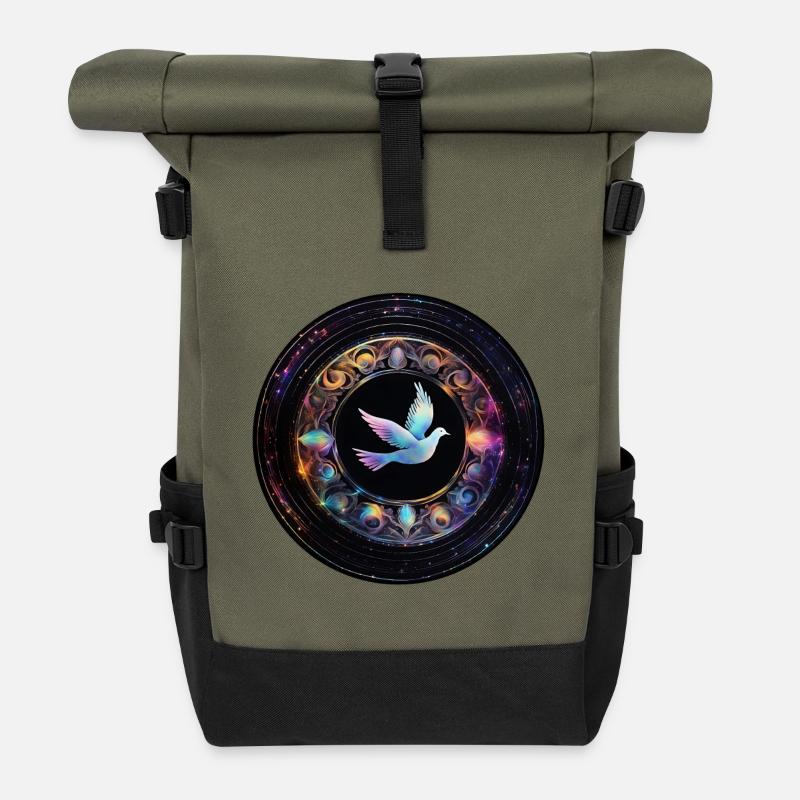 Lichttaube im kosmischen Kreis - Rolltop Rucksack - Olive/Schwarz