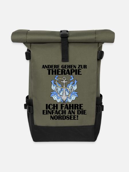 Nordsee Spruch - Rolltop Rucksack - Olive/Schwarz