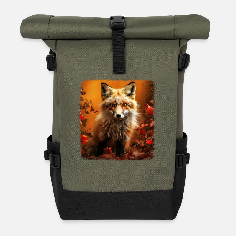Füchse realistic Fuchs - Rolltop Rucksack - Olive/Schwarz