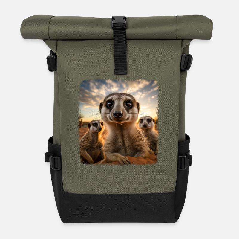 Meerkat realistic Erdmännchen - Rolltop Rucksack - Olive/Schwarz