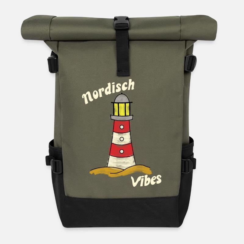 Nordisch Vibes - Leuchtturm - Rolltop Rucksack - Olive/Schwarz