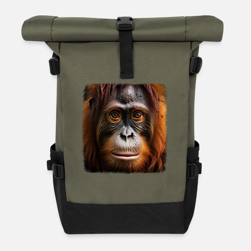 Orang Utans realistic Orang Utan - Rolltop Rucksack - Olive/Schwarz
