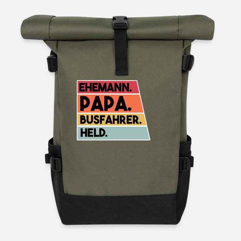 Busfahrer Papa Vatertag - Rolltop Rucksack - Olive/Schwarz