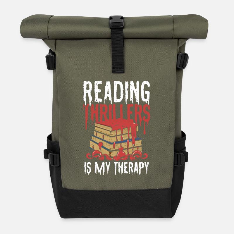Reading Thrillers Is My Therapy - Rolltop Rucksack - Olive/Schwarz