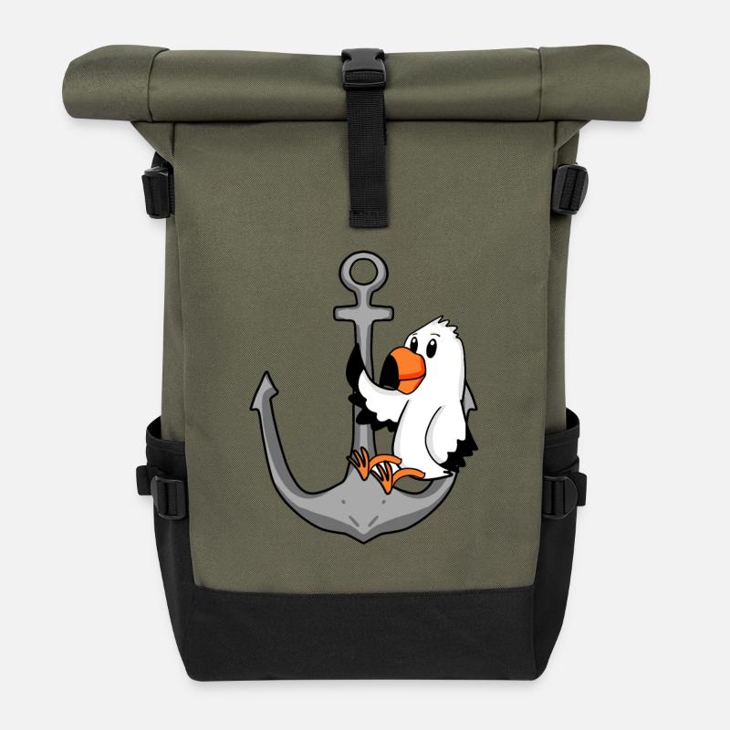 Anker Möwe Motiv - Rolltop Rucksack - Olive/Schwarz