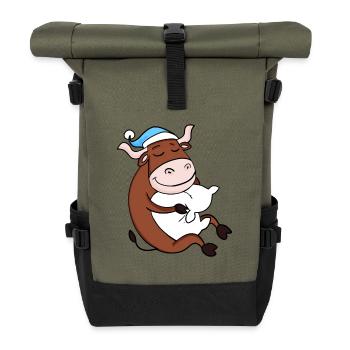 Ox with pillow and sleepy cap - Roll Top Backpack - olive/black - Front
