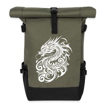 Dragon Tribal Tattoo Kunstvolles minimalistisches Design - Rolltop Rucksack - Olive/Schwarz - Vorne