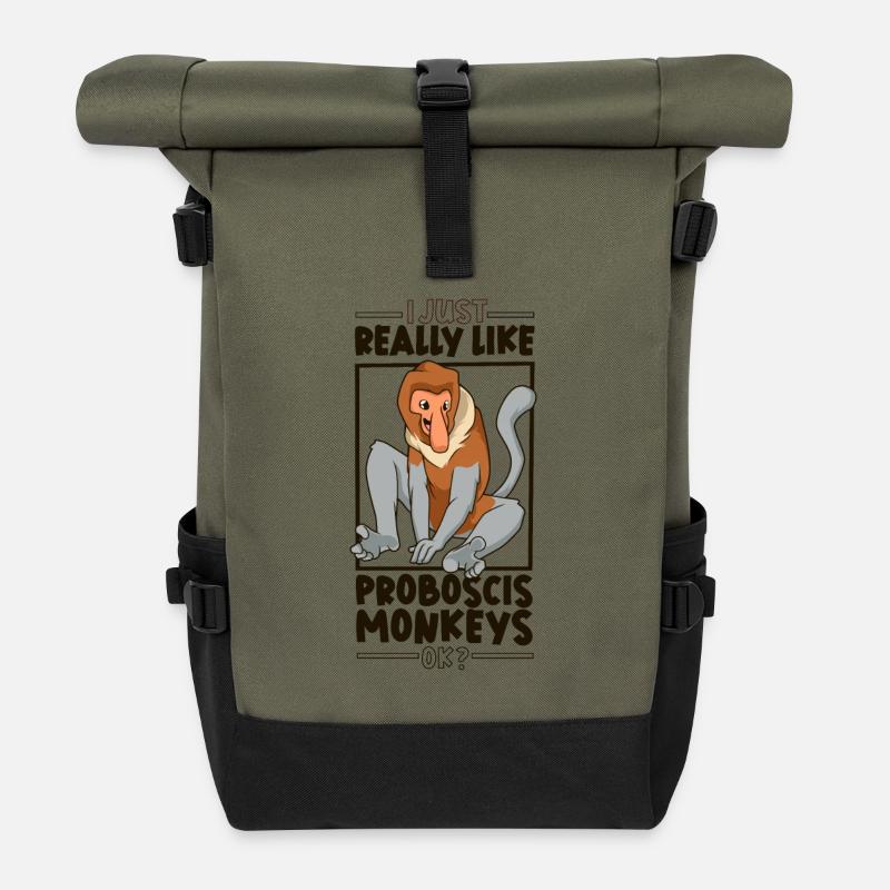 Ich liebe Nasenaffen - Nasenaffe - Rolltop Rucksack - Olive/Schwarz