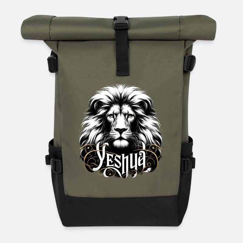 Magnificent lion's head named Yeshua - Roll Top Backpack - olive/black