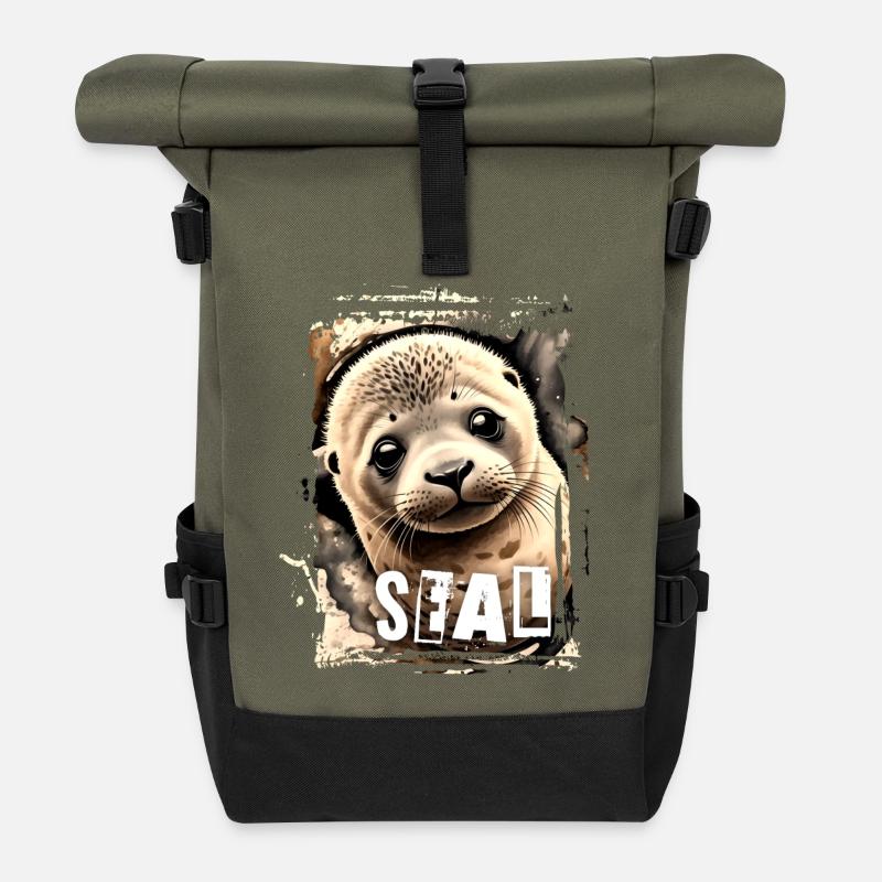 Seal - Robben-Baby - Rolltop Rucksack - Olive/Schwarz