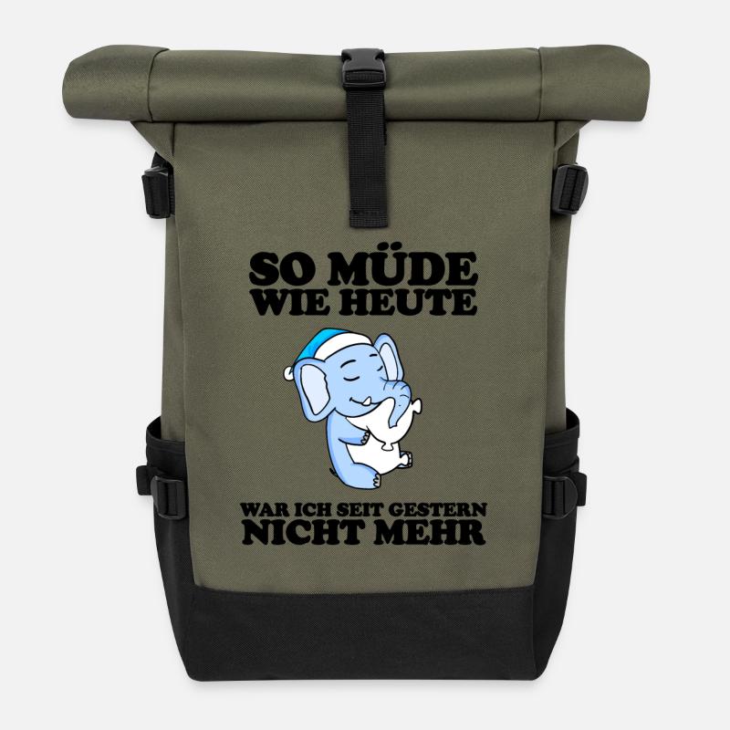 Ausschlafen Müde Spruch lustig Schlafen - Elefant - Rolltop Rucksack - Olive/Schwarz