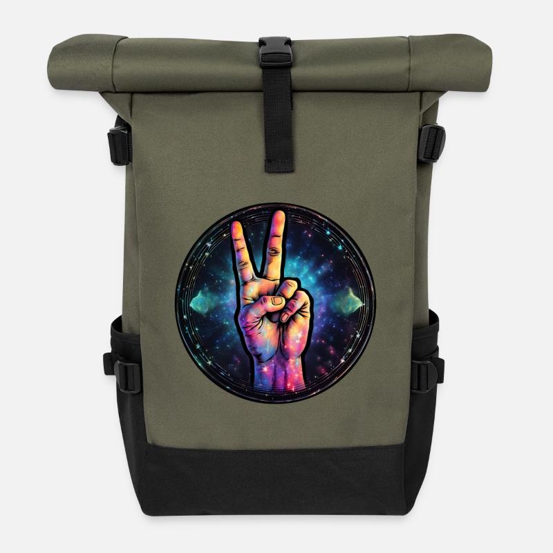 Kosmische Friedensgeste - Rolltop Rucksack - Olive/Schwarz