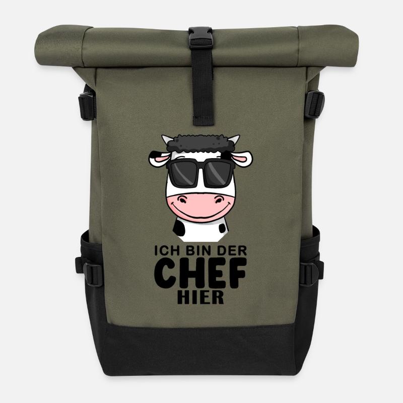 Chef Spruch Anführer Kuh Motiv - Rolltop Rucksack - Olive/Schwarz