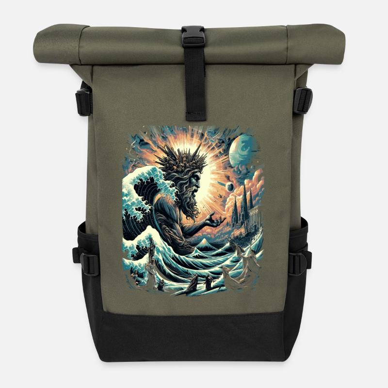 Poseidons Große Welle vor Kanagawa - Rolltop Rucksack - Olive/Schwarz