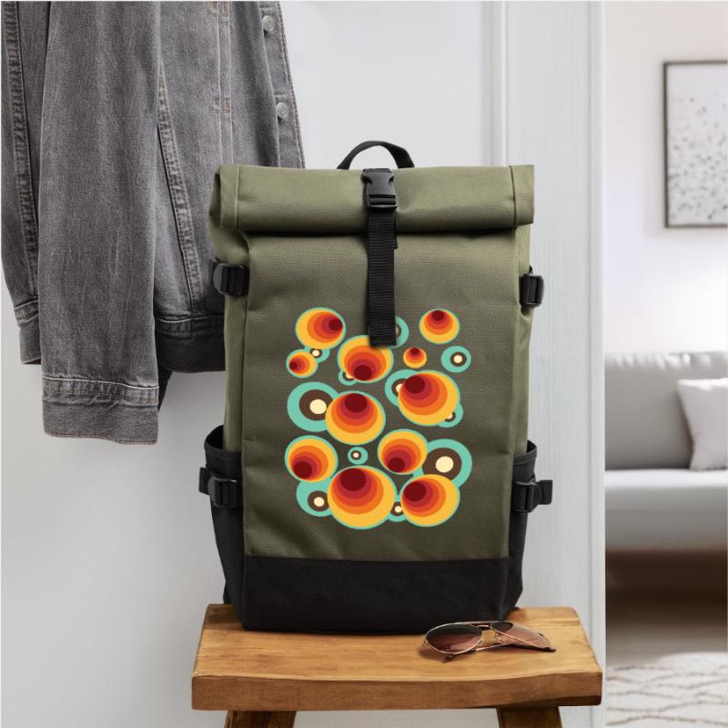 50s 60s Retro Pattern Circle Style Pattern Roll Top Backpack