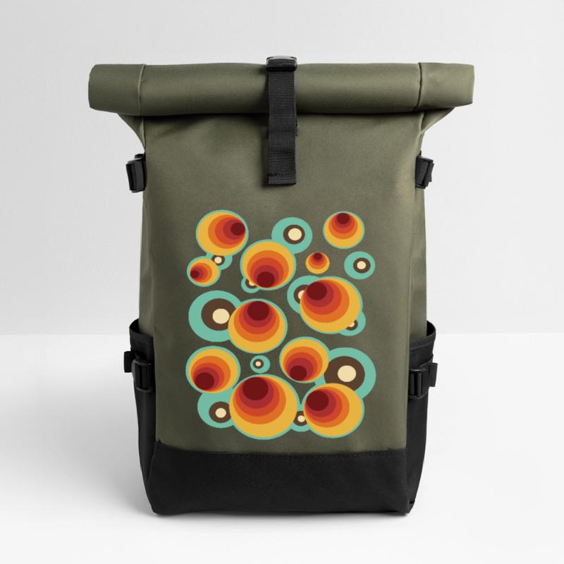 50s 60s Retro Pattern Circle Style Pattern Roll Top Backpack