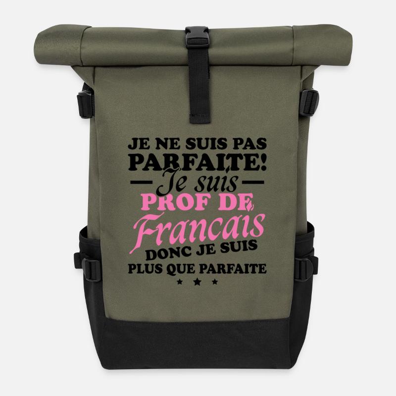 Je suis prof de français - Sac à dos roll top - olive/noir