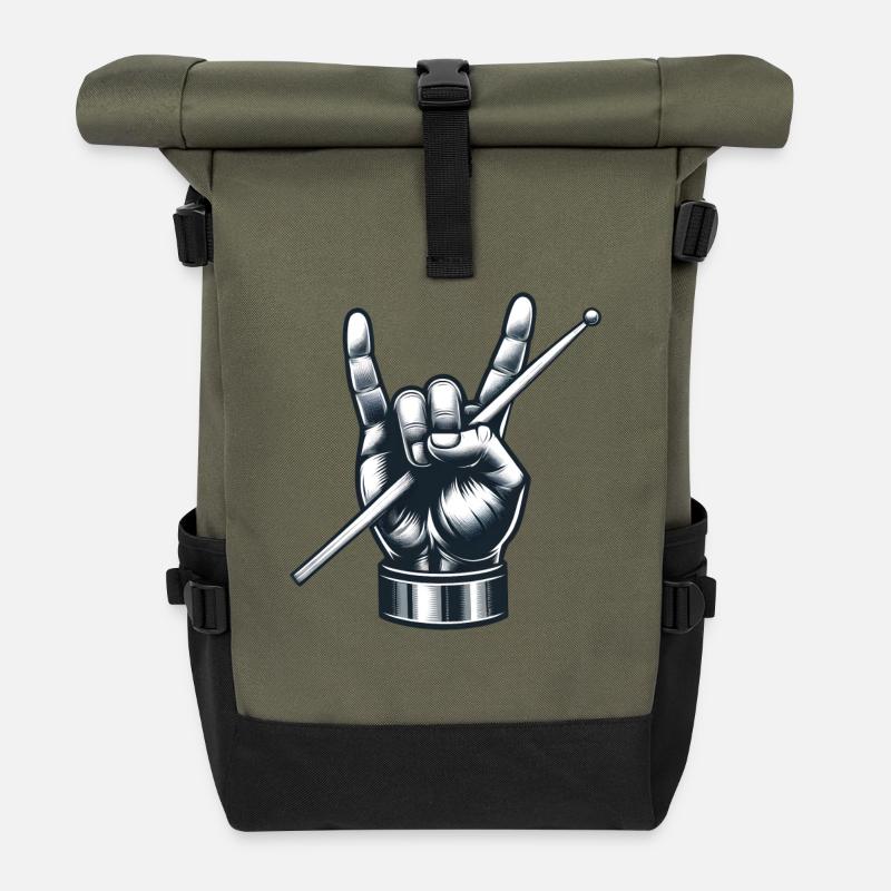 Schlagzeuger Drummer Band Metal Pose Pommesgabel - Rolltop Rucksack - Olive/Schwarz