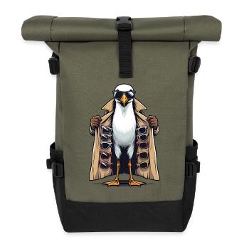 Seagull in trench coat sunglasses dealer salesman - Roll Top Backpack - olive/black - Front