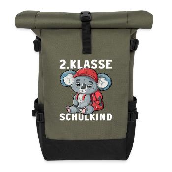 Koala 2 Klasse Koalabär Einschulung Zweitklässler - Rolltop Rucksack - Olive/Schwarz - Vorne