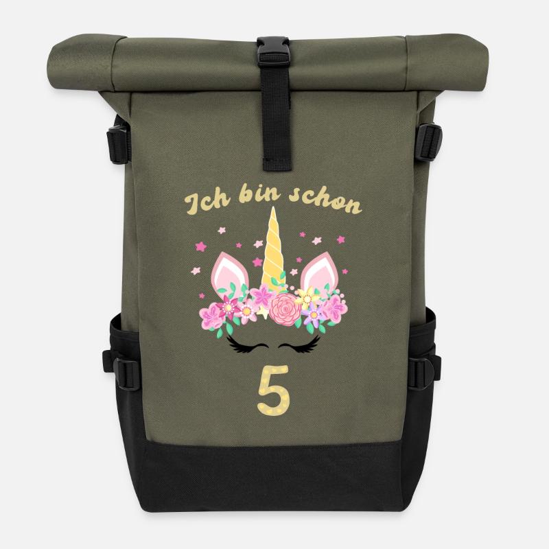 ich bin schon 5 - Rolltop Rucksack - Olive/Schwarz