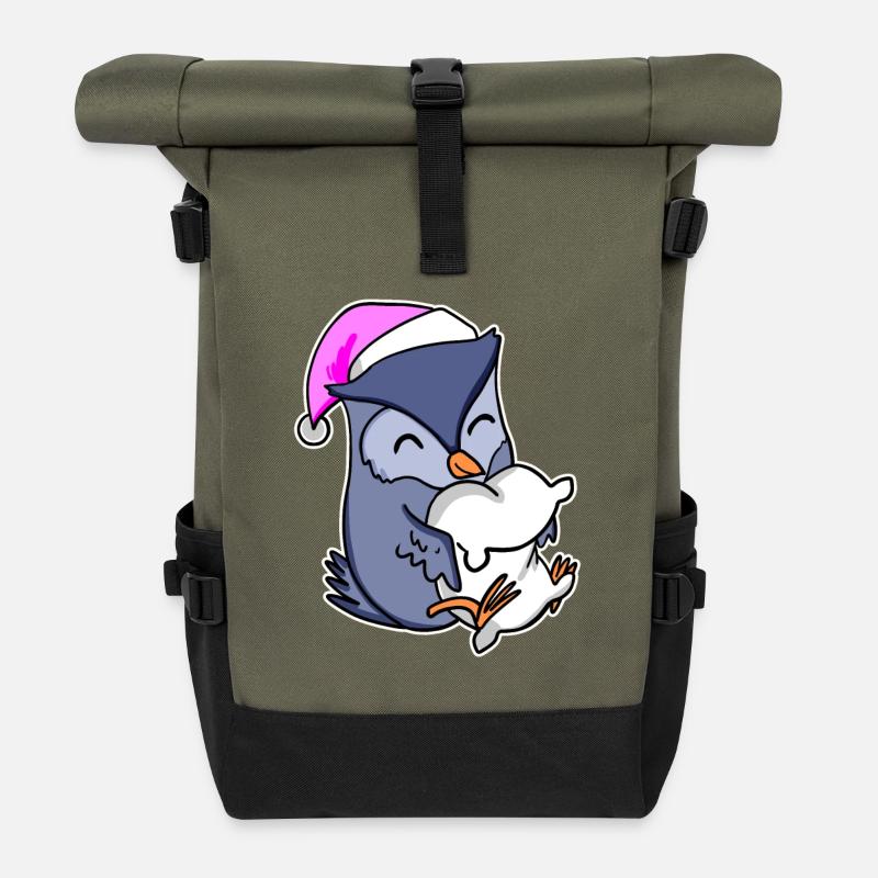 Eule Müde Ausschlafen Schlafen Mädchen - Rolltop Rucksack - Olive/Schwarz