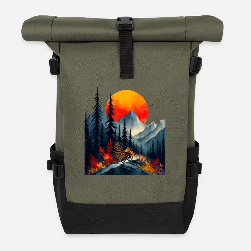 Mountainbiken - Rolltop Rucksack - Olive/Schwarz