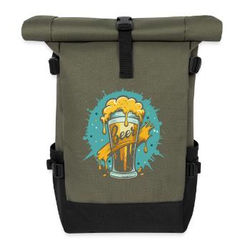 Foamy Beer Splash Grafik - Rolltop Rucksack - Olive/Schwarz - Vorne